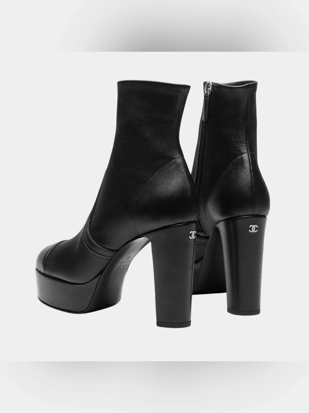 CHANEL CC Interlocking Stretch Lambskin Platform Boots 37.5